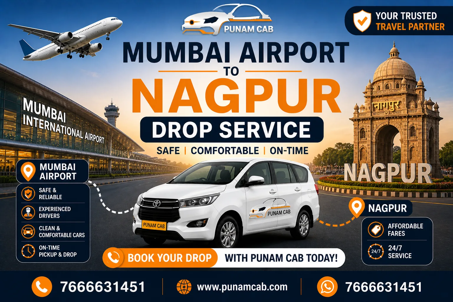 Mumbai Airport to Nagpur Cab