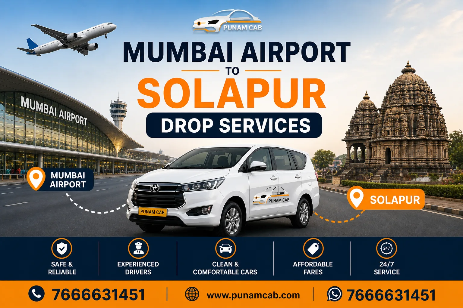 Mumbai Airport to Solapur Cab