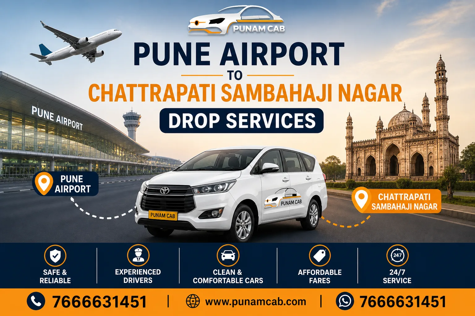 Pune Airport to Chhatrapati Sambhajinagar Drop