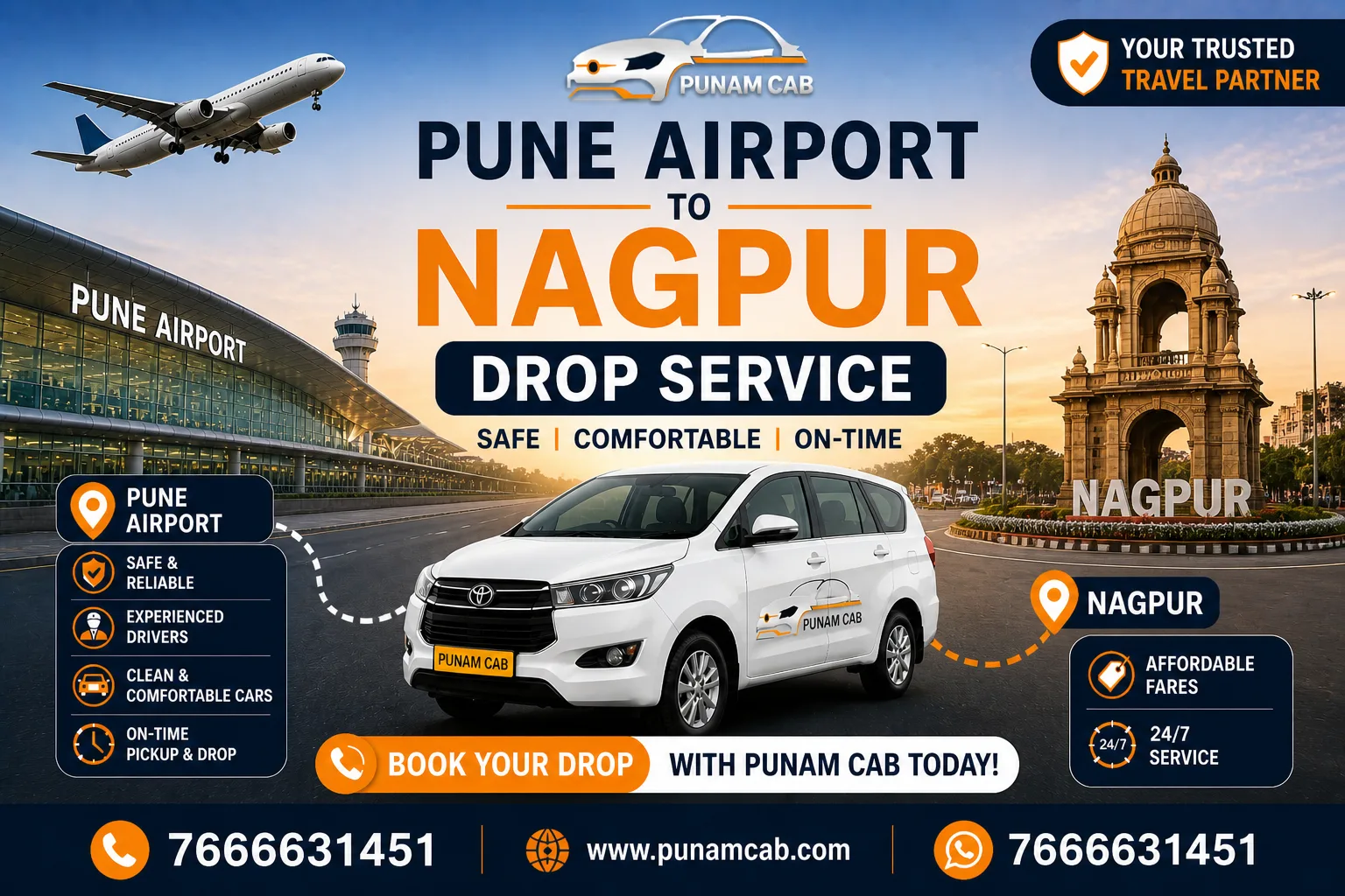 Pune Airport to Nagpur Cab